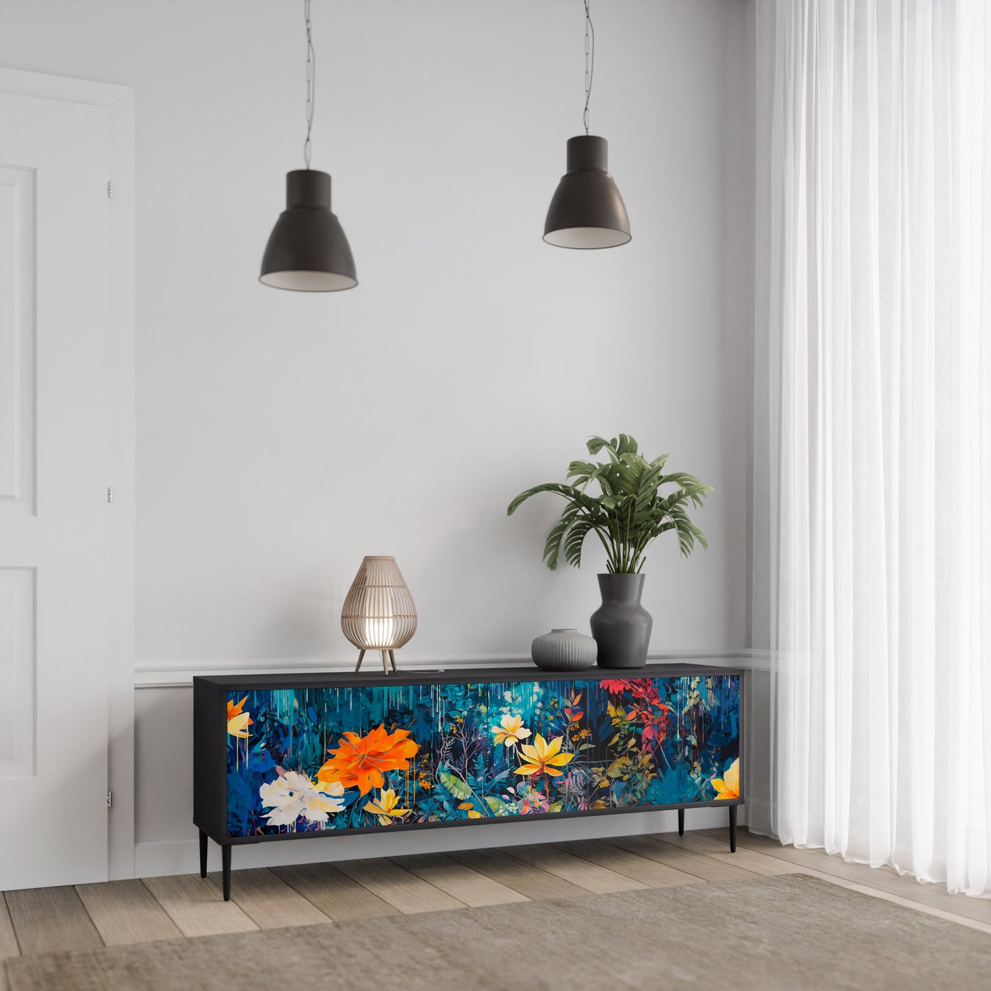 MIDNIGHT BLOSSOM Mobile TV a 3 Ante in Finitura Nera