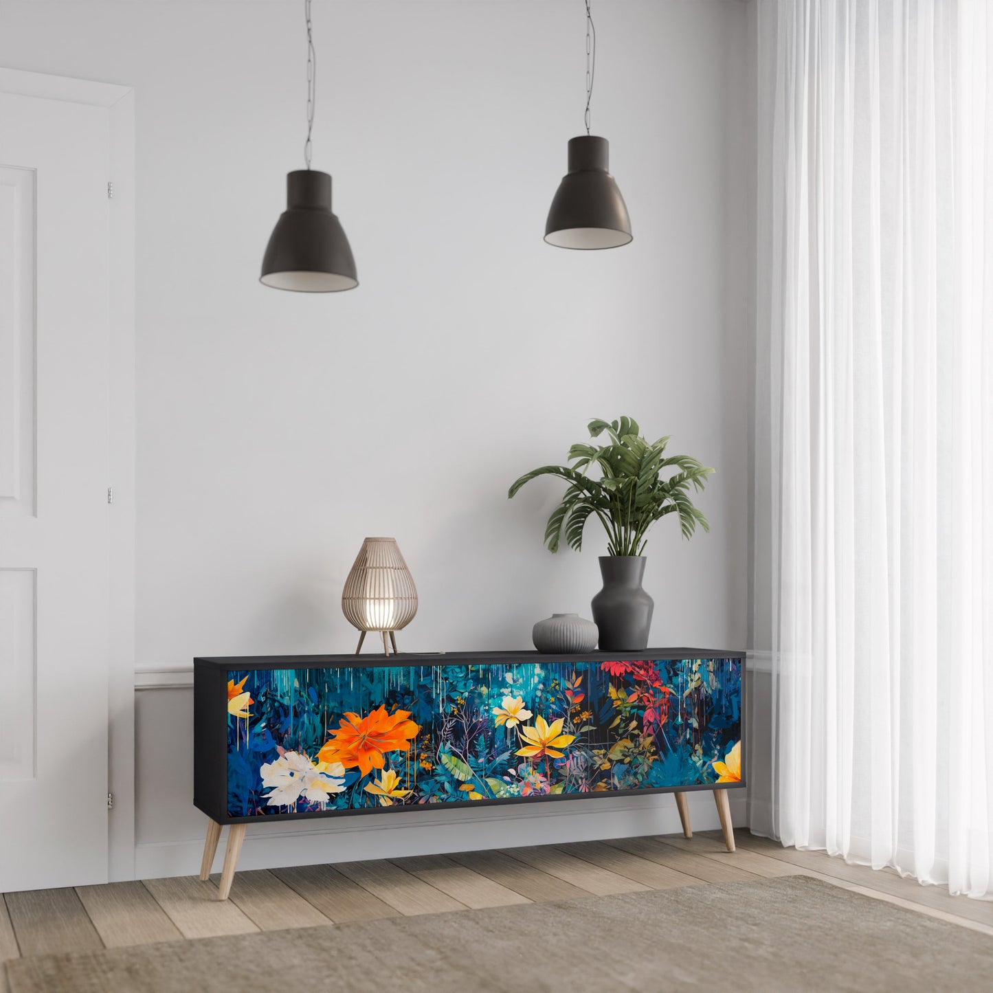 MIDNIGHT BLOSSOM Mobile TV a 3 Ante in Finitura Nera