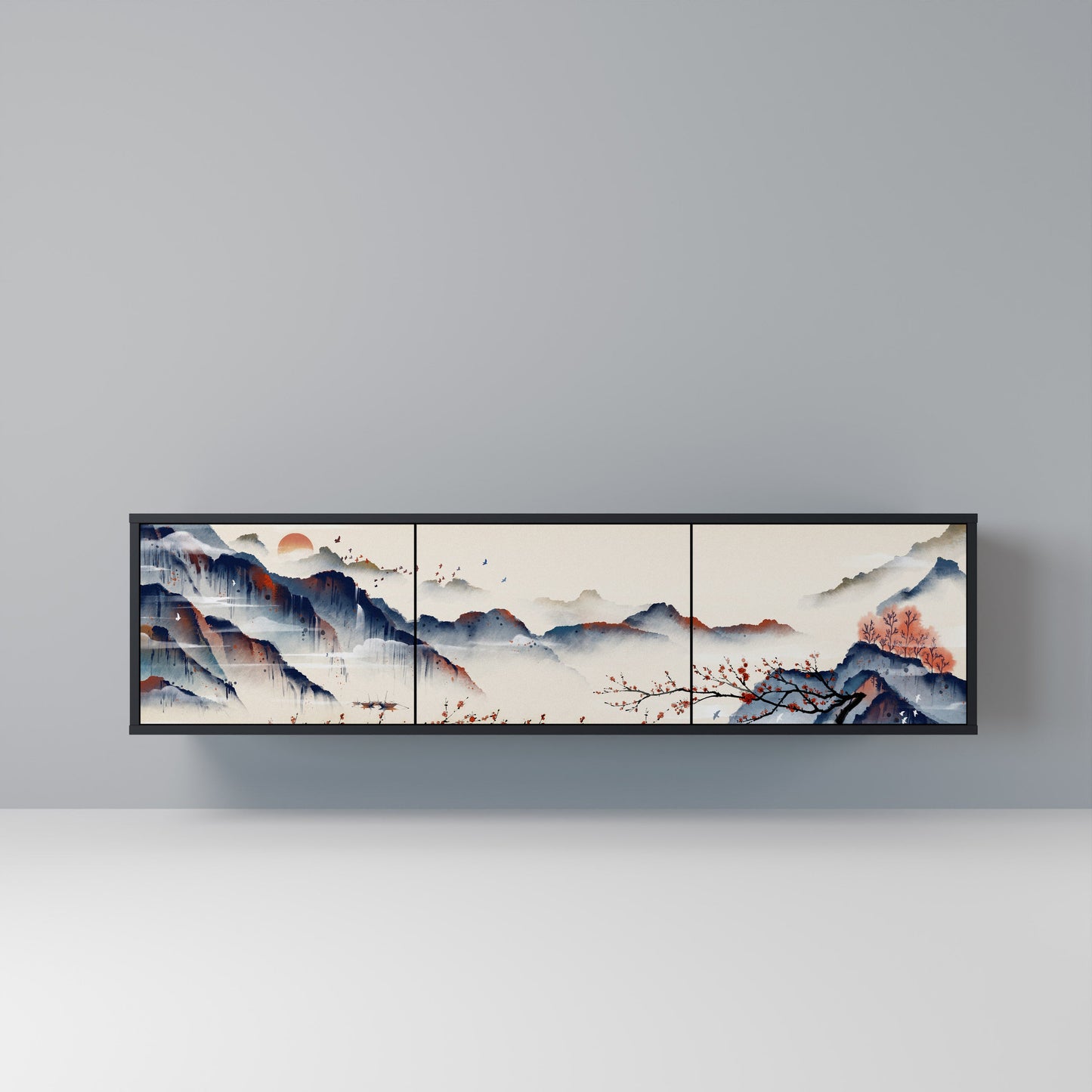 JAPANESE LANDSCAPE Mobile TV a 3 Ante in Finitura Nera