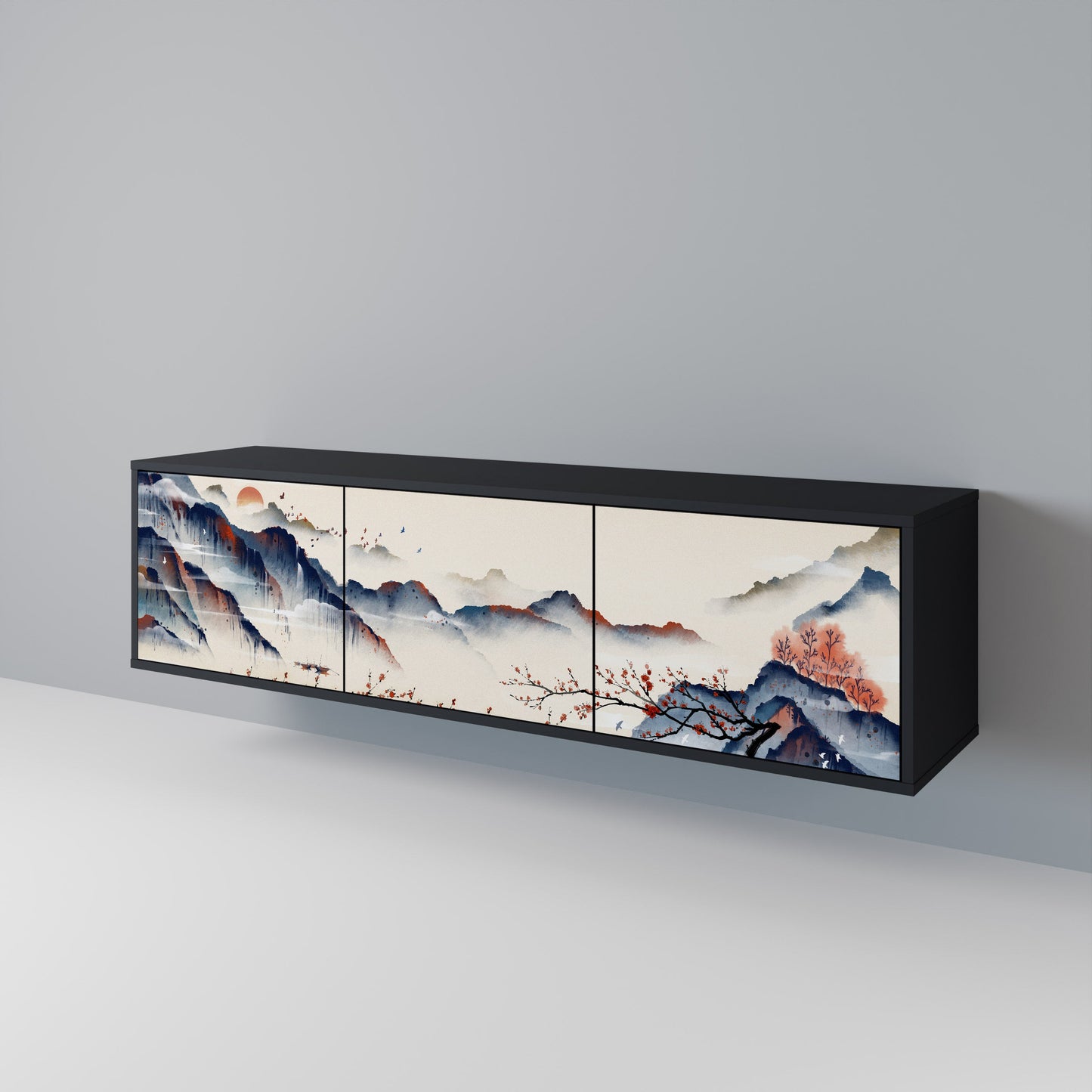 JAPANESE LANDSCAPE Mobile TV a 3 Ante in Finitura Nera