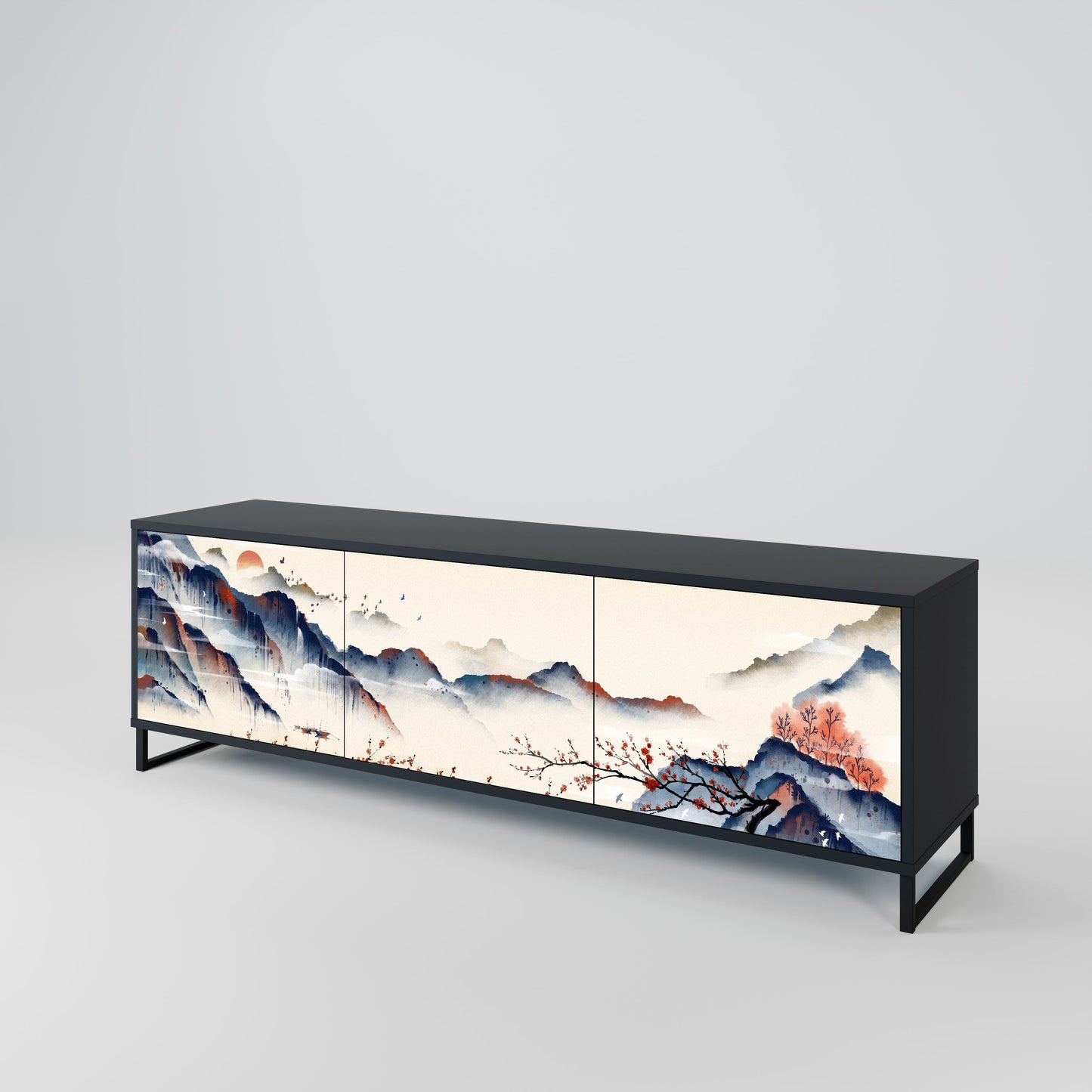 JAPANESE LANDSCAPE Mobile TV a 3 Ante in Finitura Nera