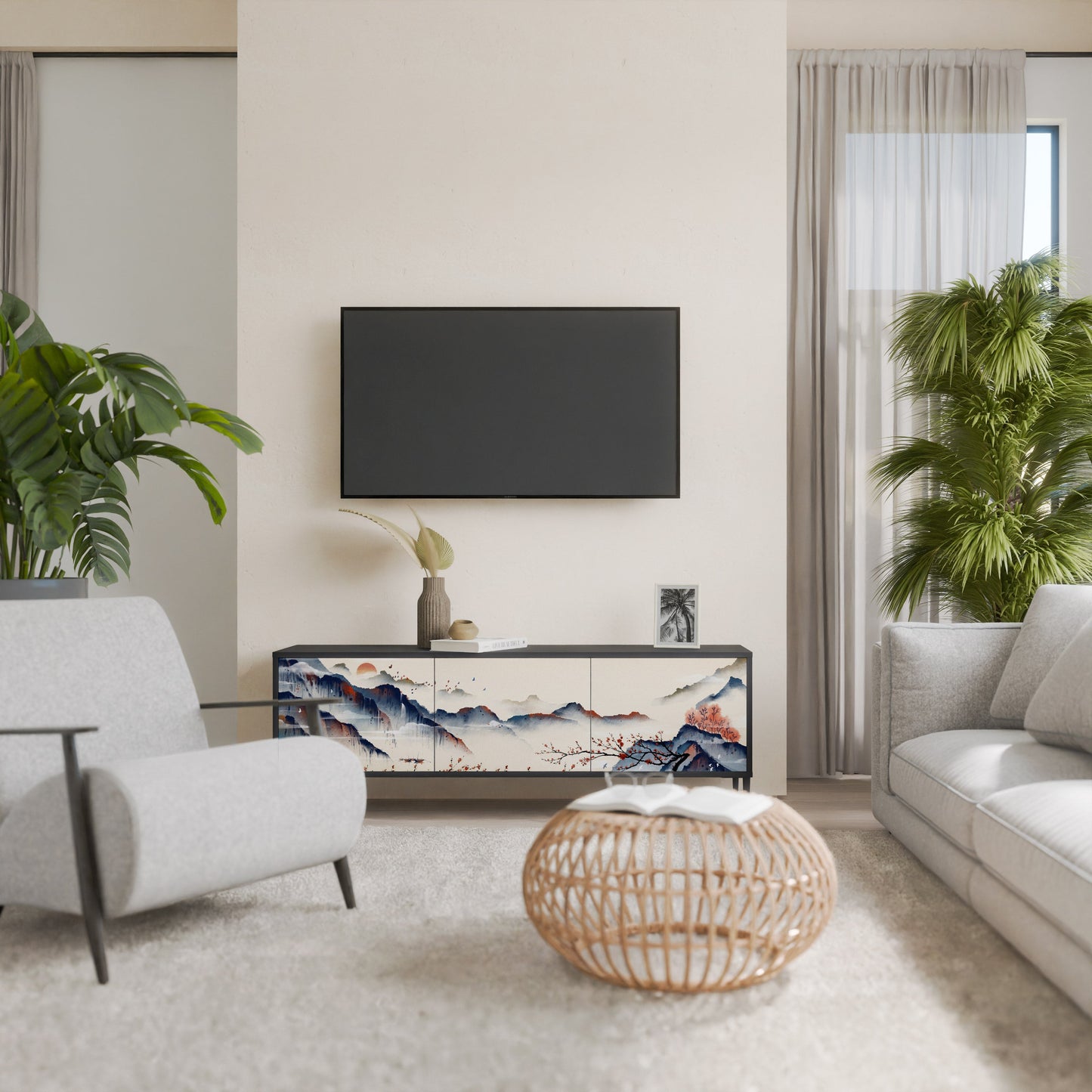 JAPANESE LANDSCAPE Mobile TV a 3 Ante in Finitura Nera