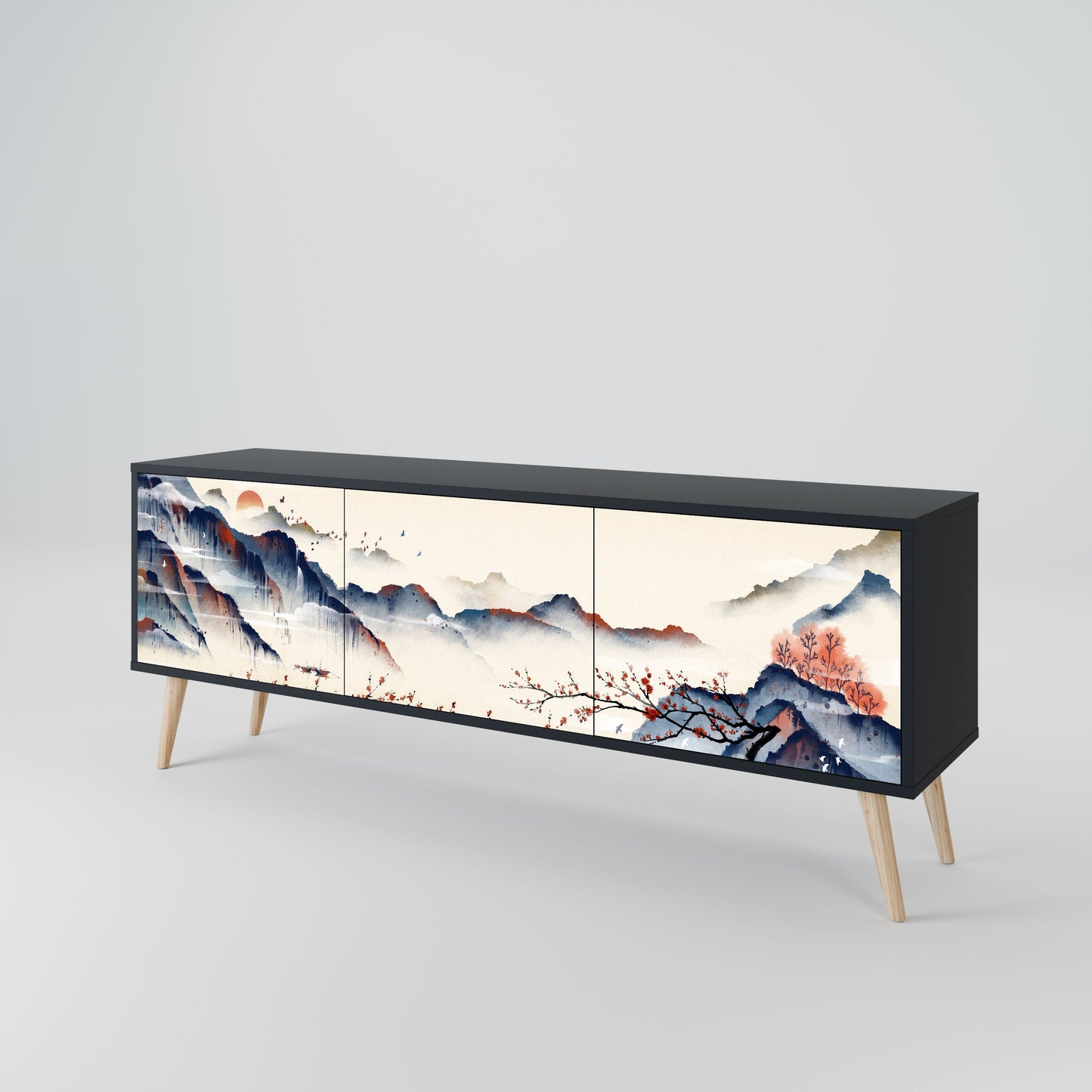 JAPANESE LANDSCAPE Mobile TV a 3 Ante in Finitura Nera