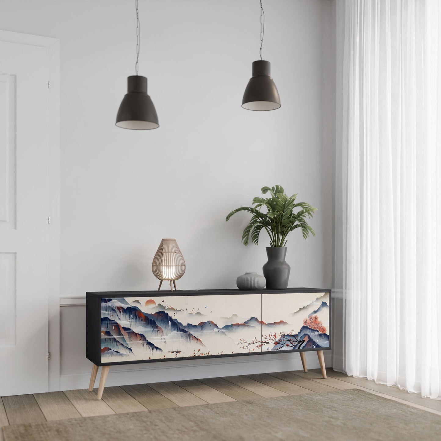 JAPANESE LANDSCAPE Mobile TV a 3 Ante in Finitura Nera