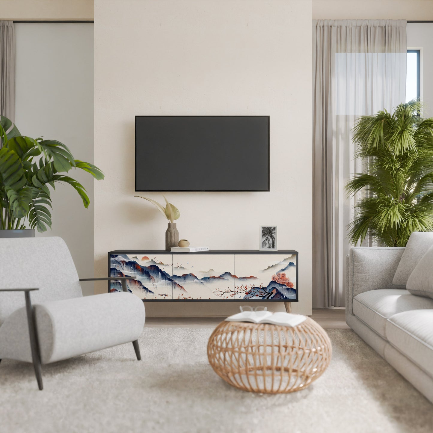 JAPANESE LANDSCAPE Mobile TV a 3 Ante in Finitura Nera