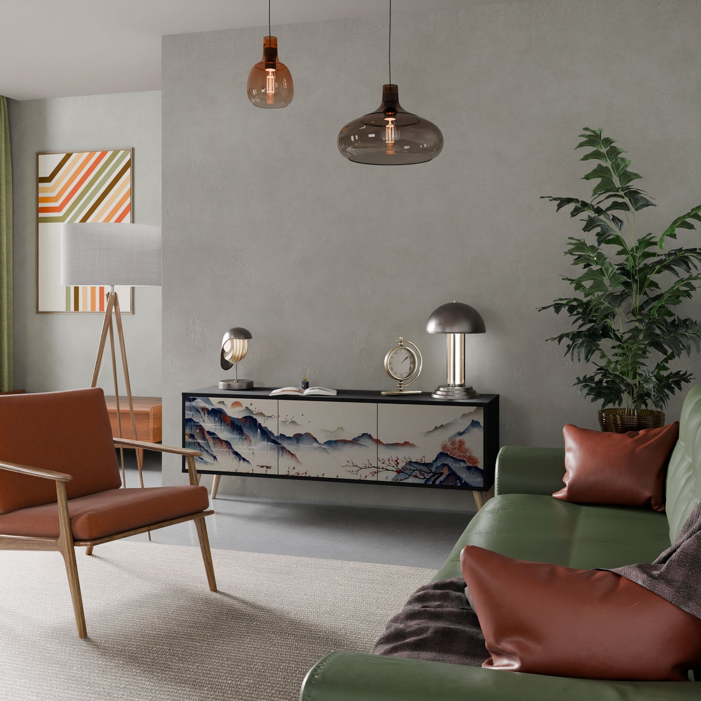 JAPANESE LANDSCAPE Mobile TV a 3 Ante in Finitura Nera