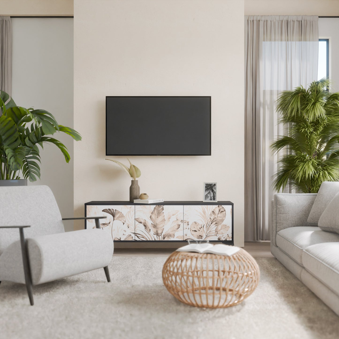 WILD TENDERNESS 3-Door TV Stand in Black Finish