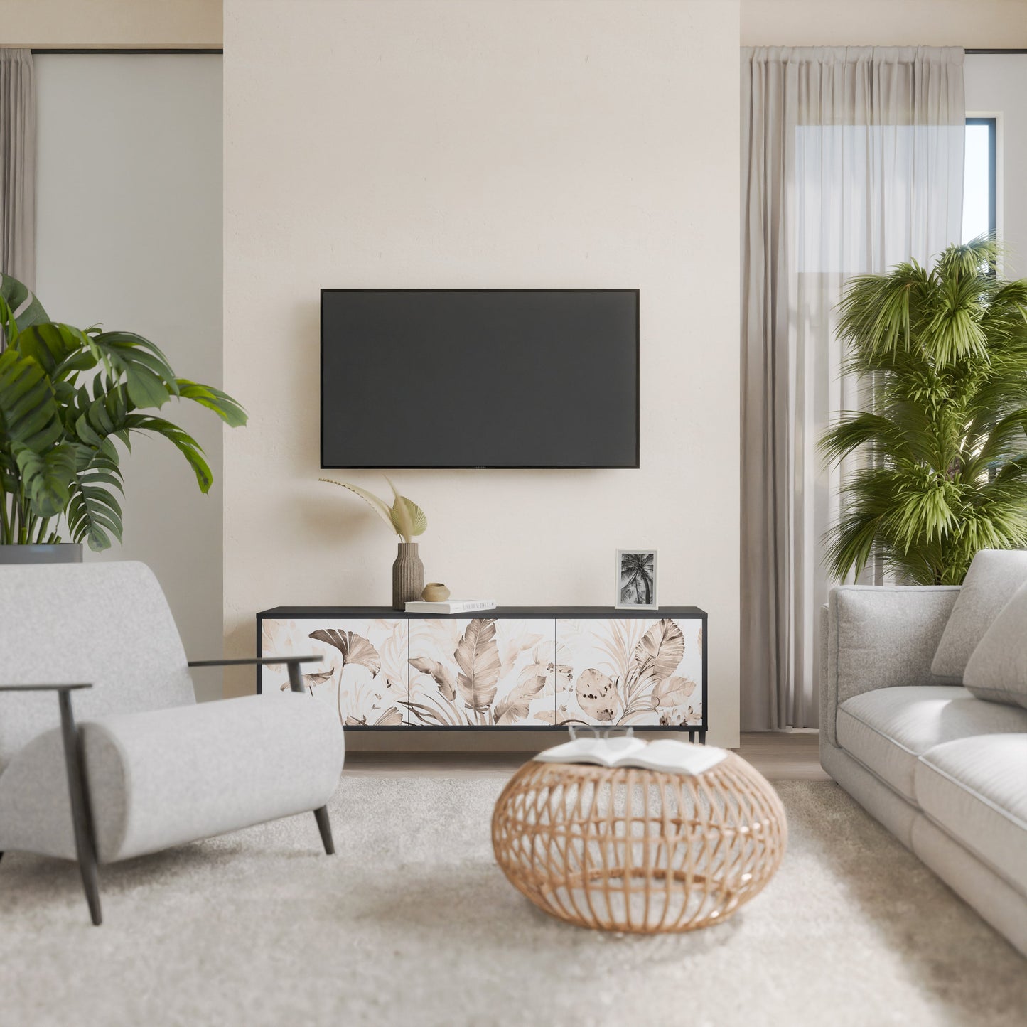 WILD TENDERNESS 3-Door TV Stand in Black Finish