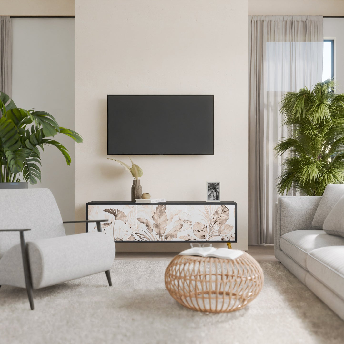 WILD TENDERNESS 3-Door TV Stand in Black Finish