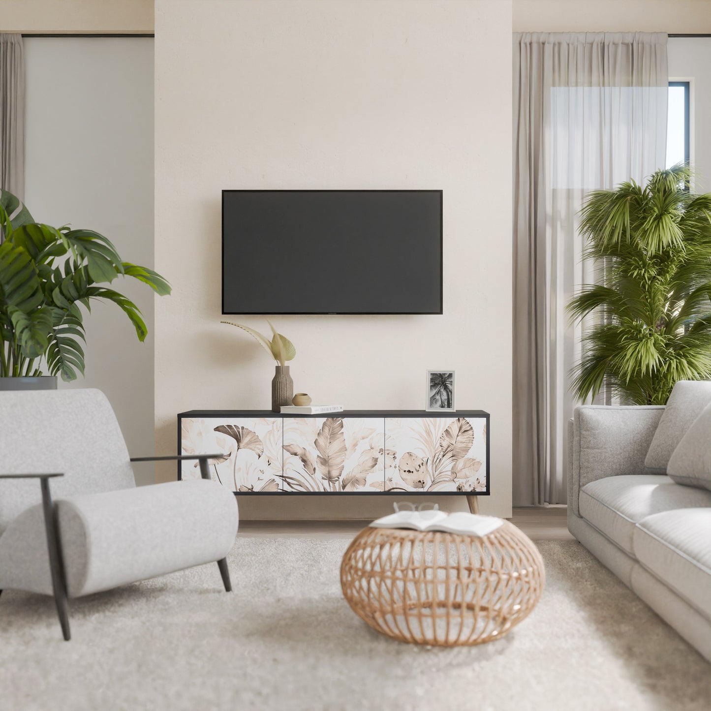 WILD TENDERNESS 3-Door TV Stand in Black Finish