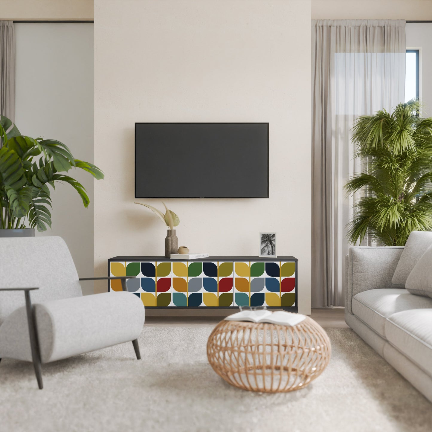 WEIGHTLESS HOURS 3-Door TV Stand in Black Finish