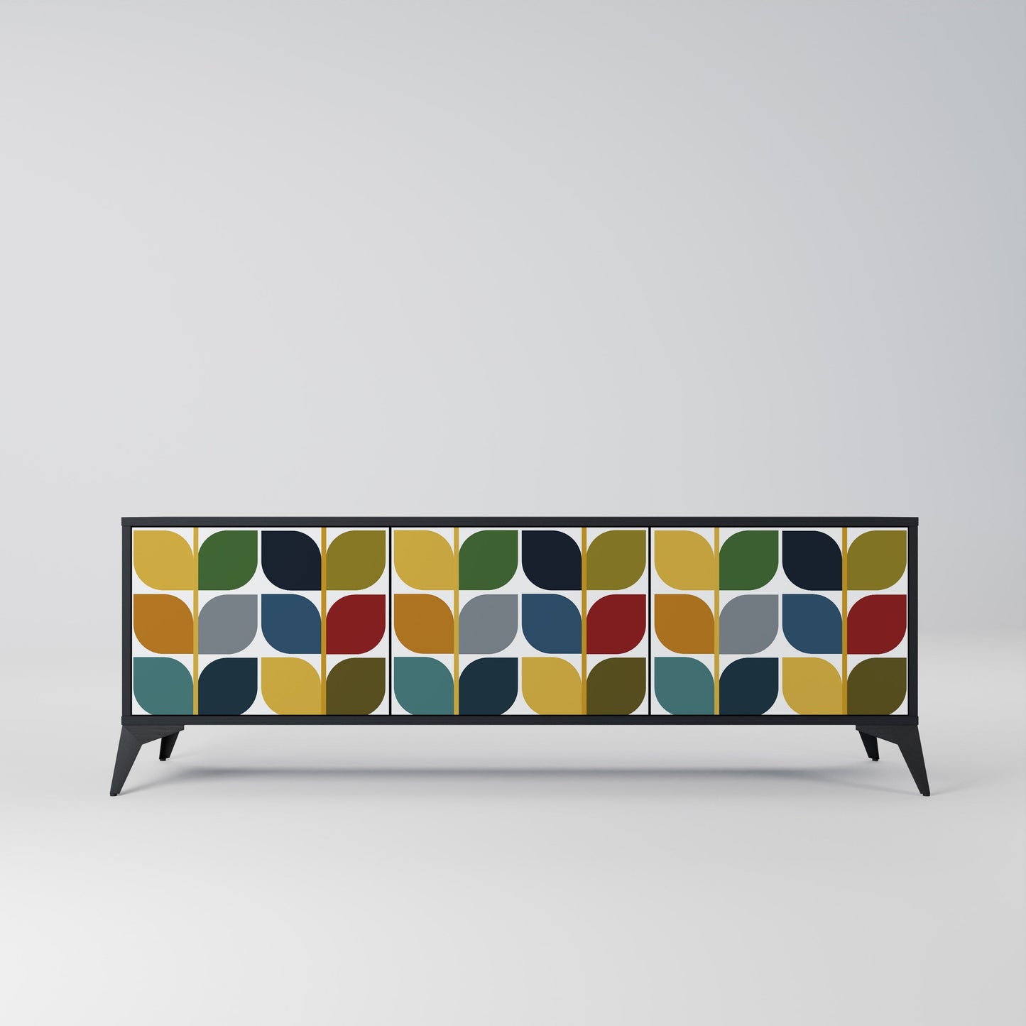 WEIGHTLESS HOURS 3-Door TV Stand in Black Finish