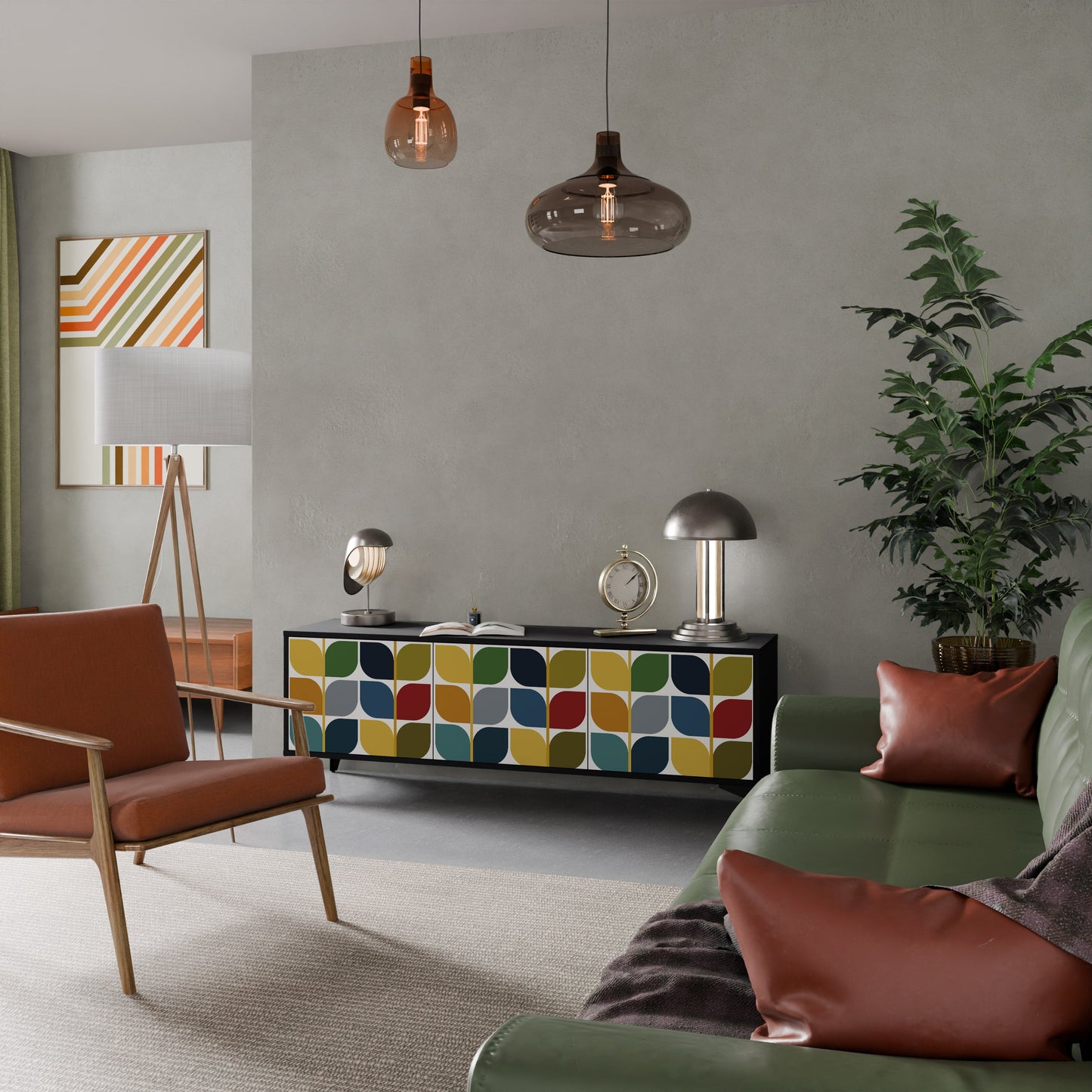 WEIGHTLESS HOURS 3-Door TV Stand in Black Finish