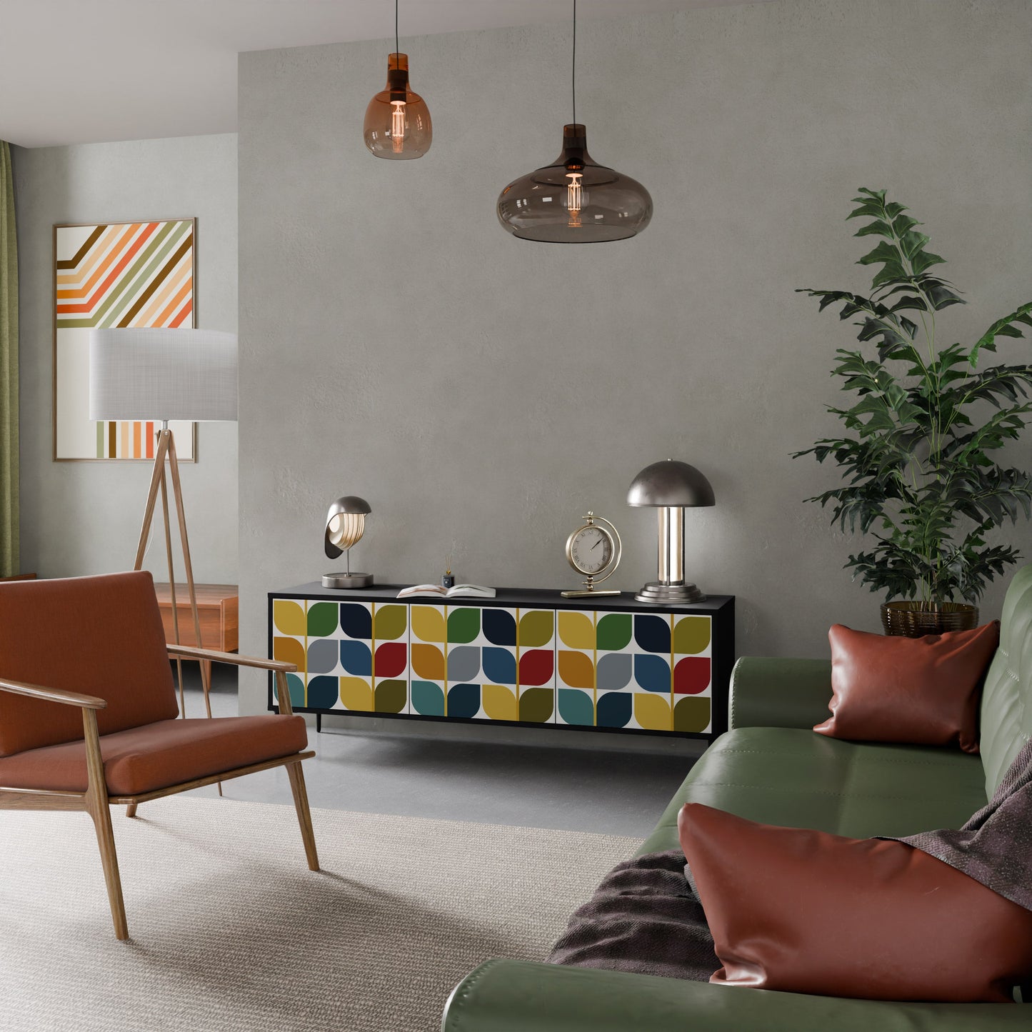 WEIGHTLESS HOURS 3-Door TV Stand in Black Finish