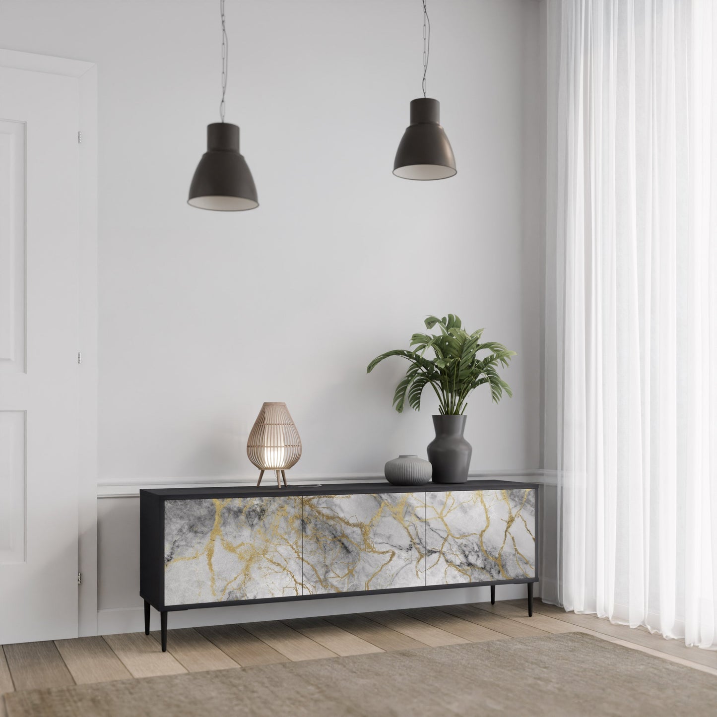 TIMELESS GLIDE 3-Door TV Stand in Black Finish