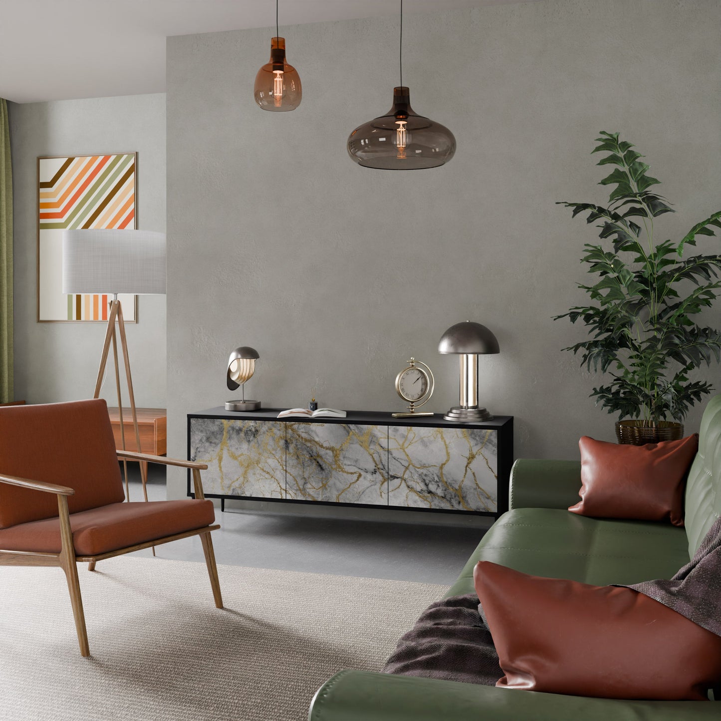 TIMELESS GLIDE 3-Door TV Stand in Black Finish