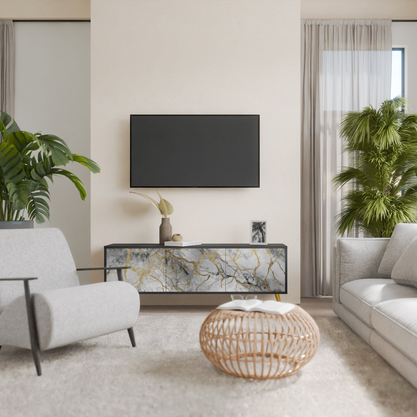 TIMELESS GLIDE 3-Door TV Stand in Black Finish