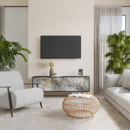 TIMELESS GLIDE 3-Door TV Stand in Black Finish