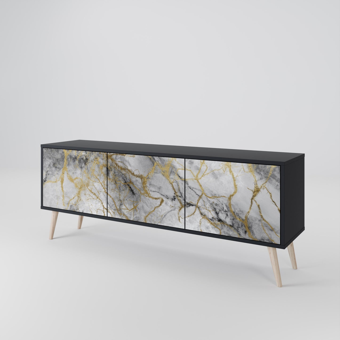 TIMELESS GLIDE 3-Door TV Stand in Black Finish