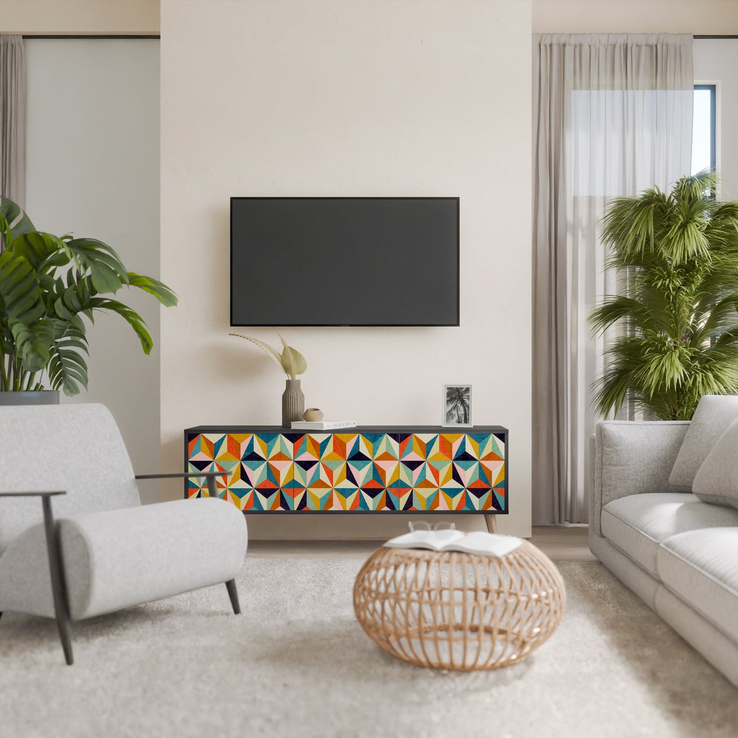 TESSELATE TREASURES Mobile TV a 3 Ante in Finitura Nera