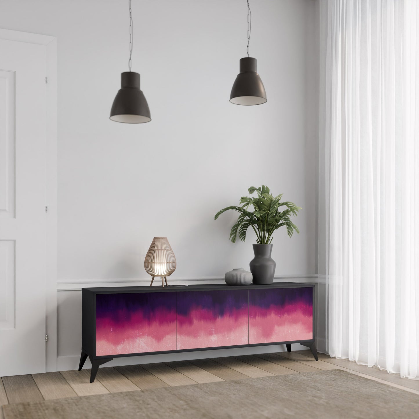 AURORA BOREALIS Mobile TV a 3 Ante in Finitura Nera