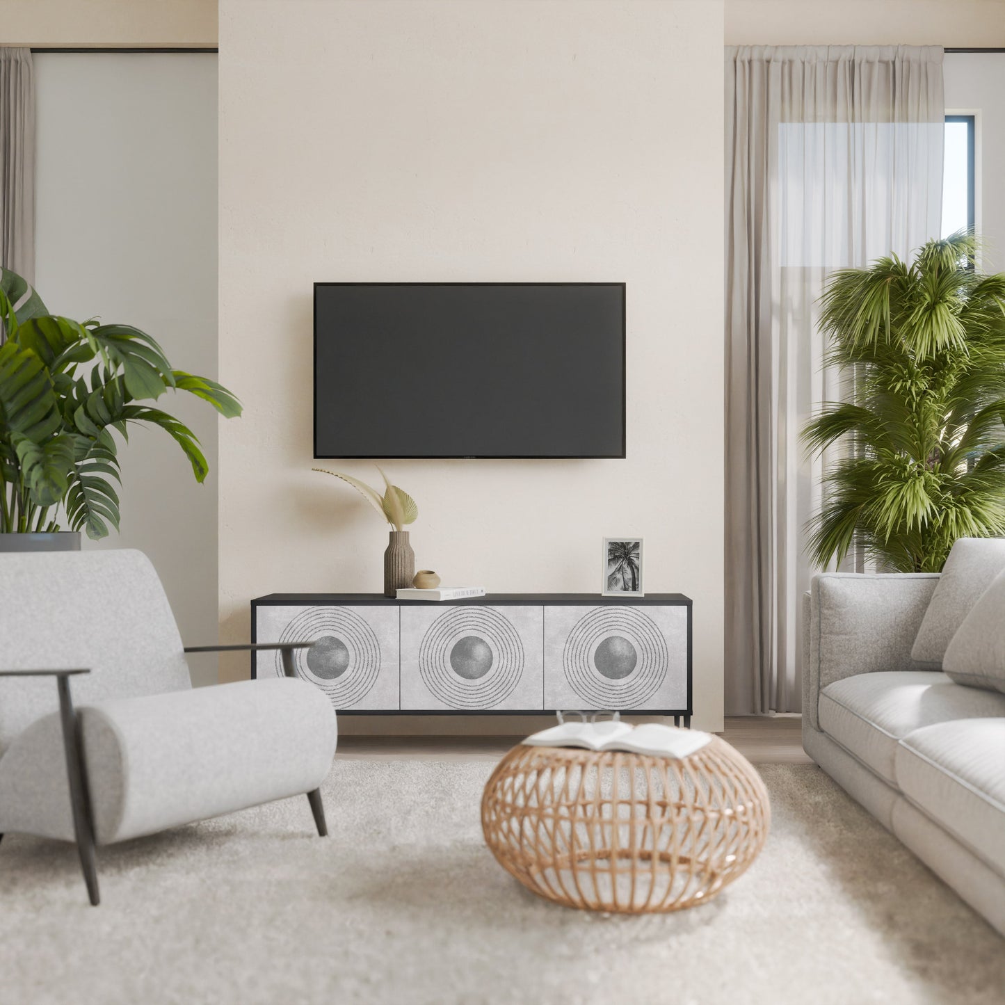 SOLID CIRCLES Mobile TV a 3 Ante in Finitura Nera