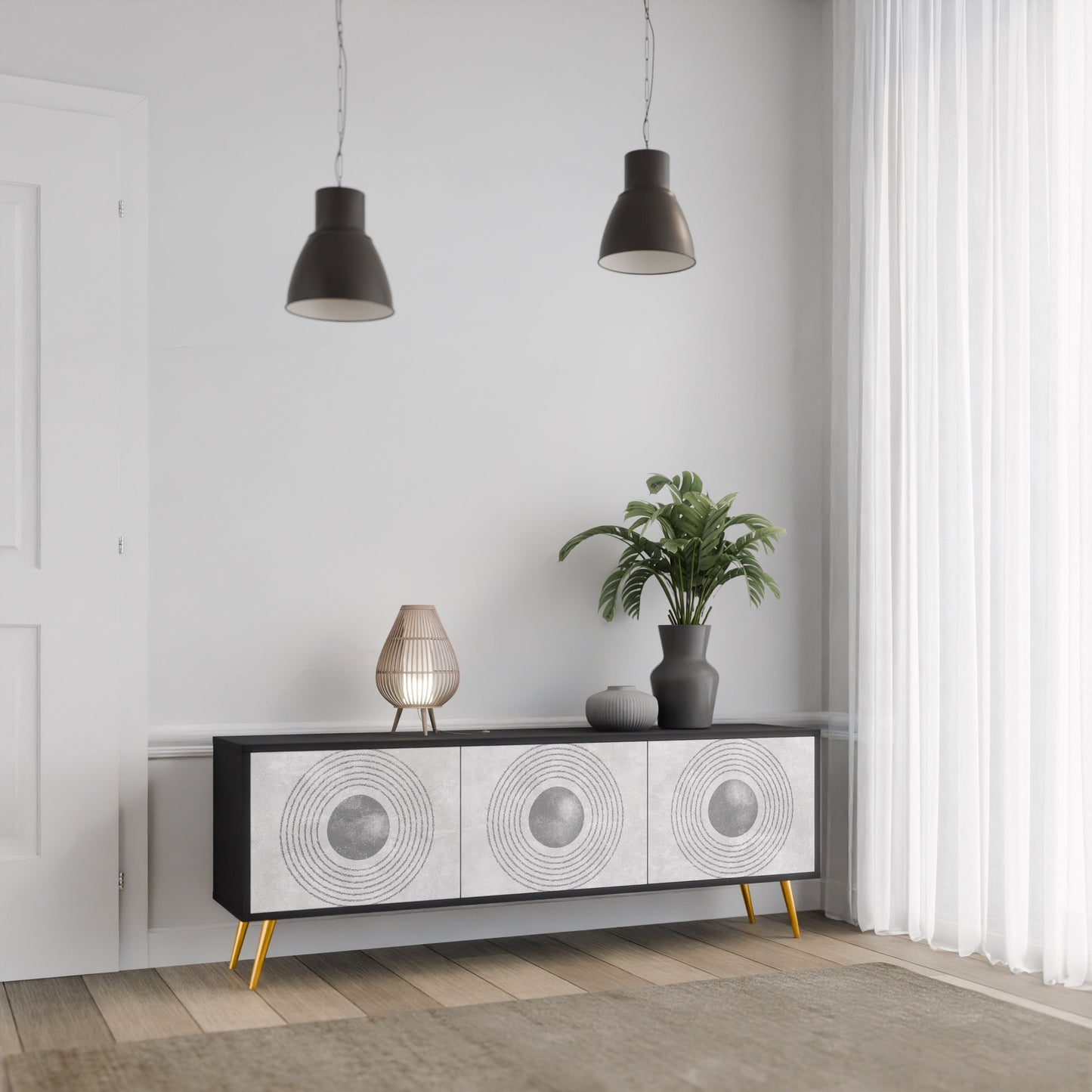 SOLID CIRCLES Mobile TV a 3 Ante in Finitura Nera