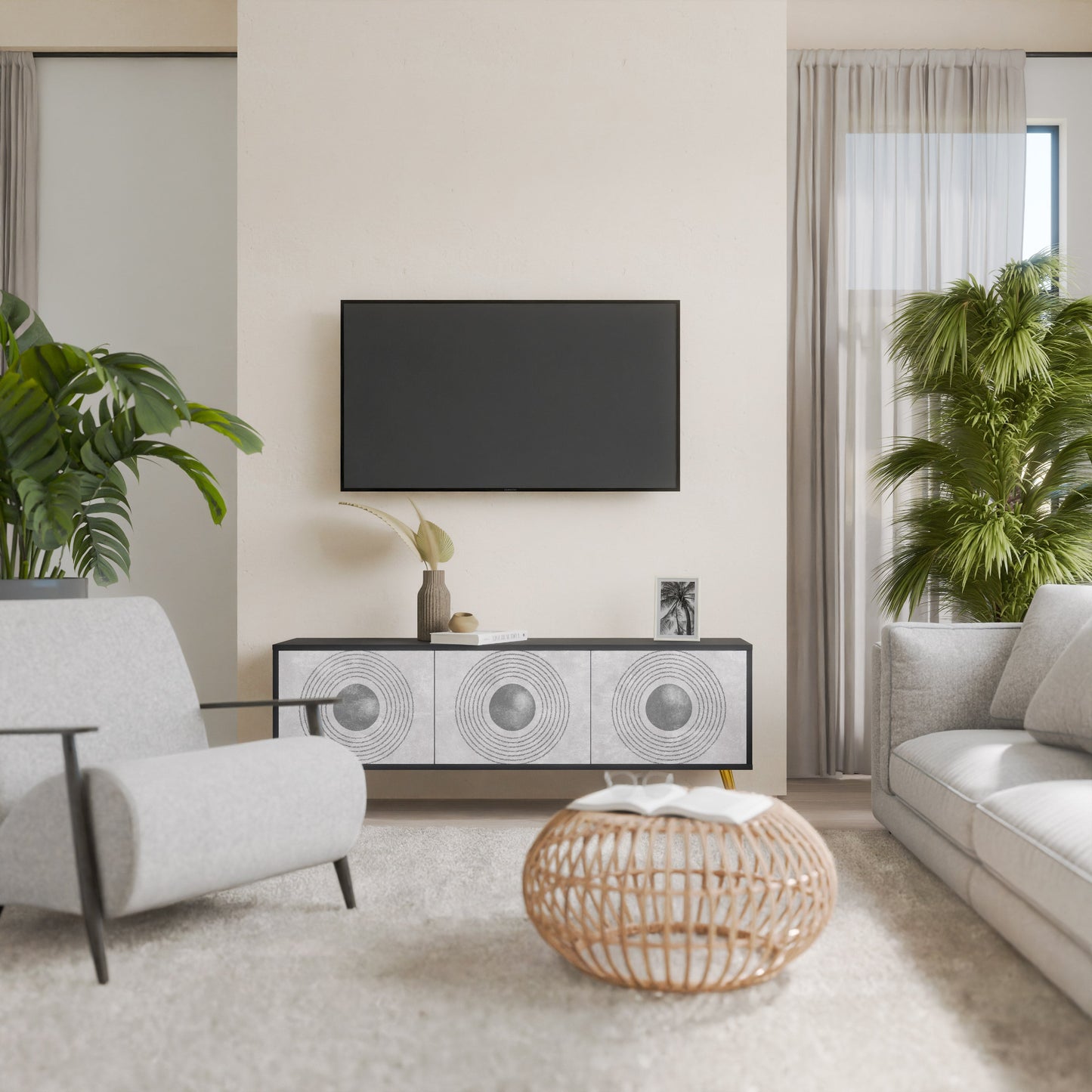 SOLID CIRCLES Mobile TV a 3 Ante in Finitura Nera