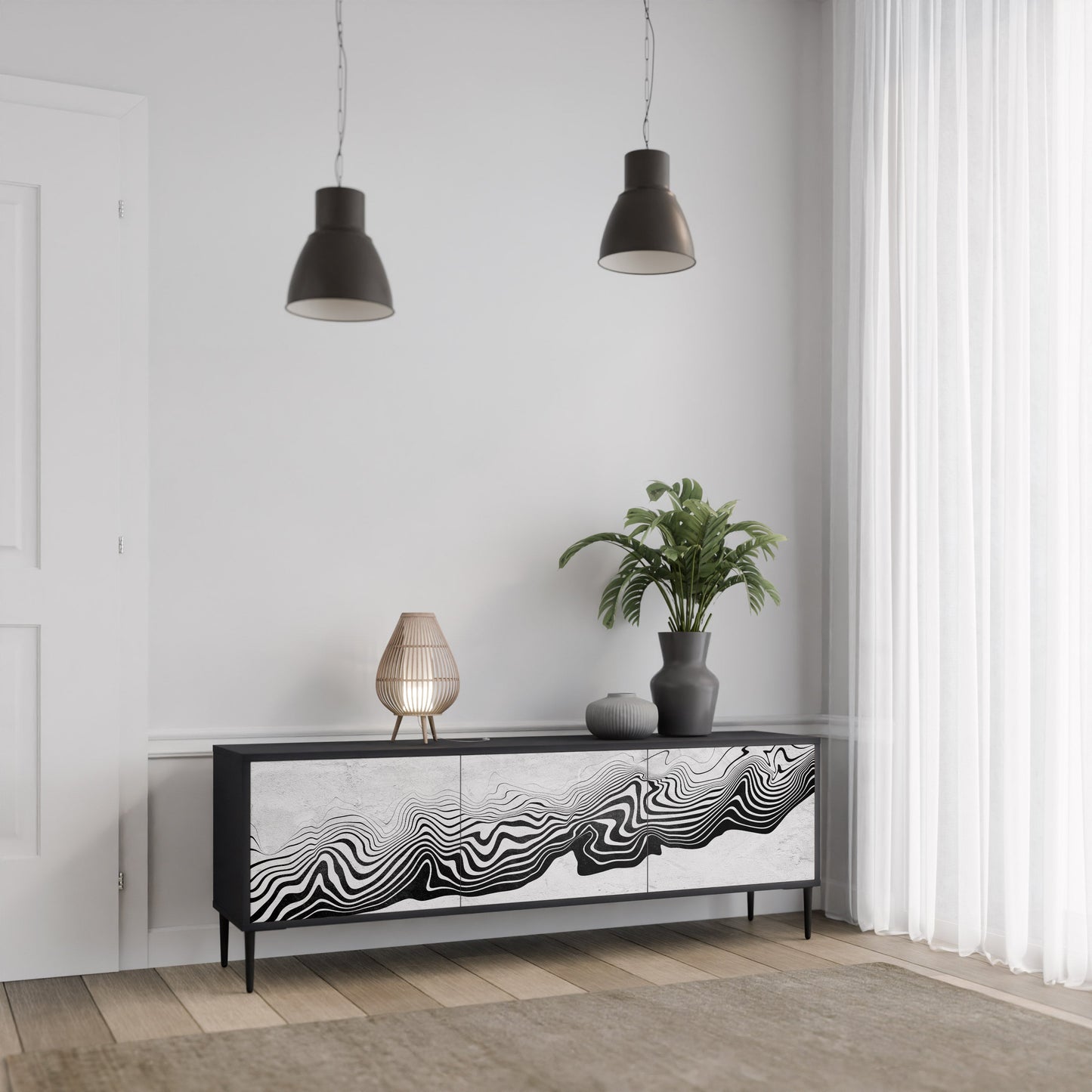 MONOCHROME MIRAGE Mobile TV a 3 Ante in Finitura Nera