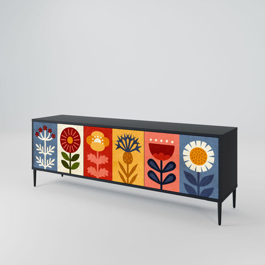 SCANDIC FLOWERET 3-Door TV Stand in Black Finish