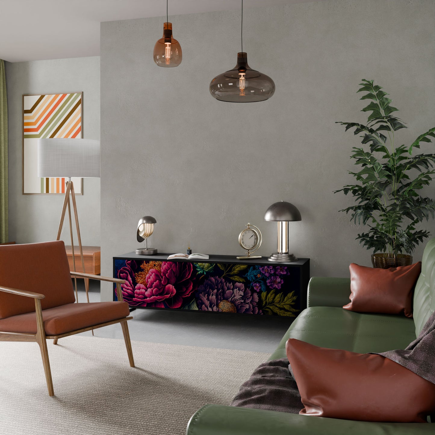 BLOOMING ELEGANCE Mobile TV a 3 Ante in Finitura Nera