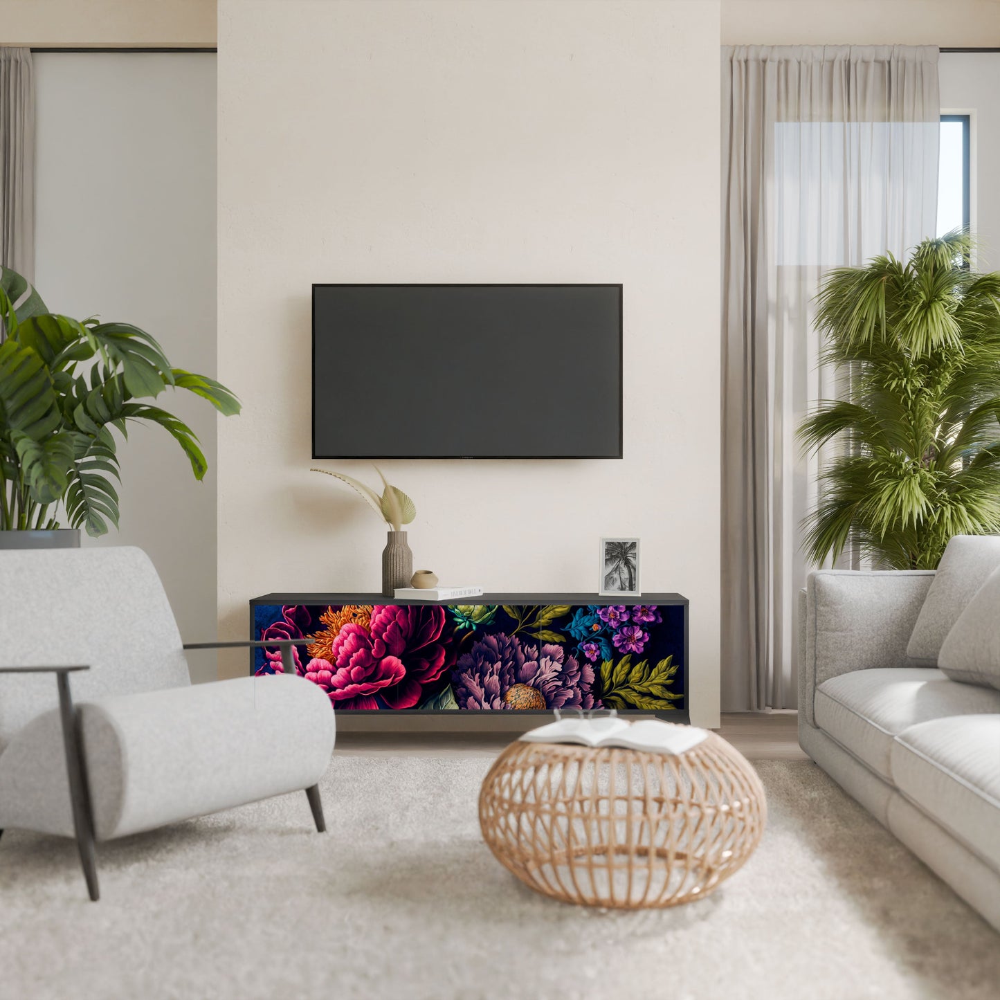 BLOOMING ELEGANCE Mobile TV a 3 Ante in Finitura Nera
