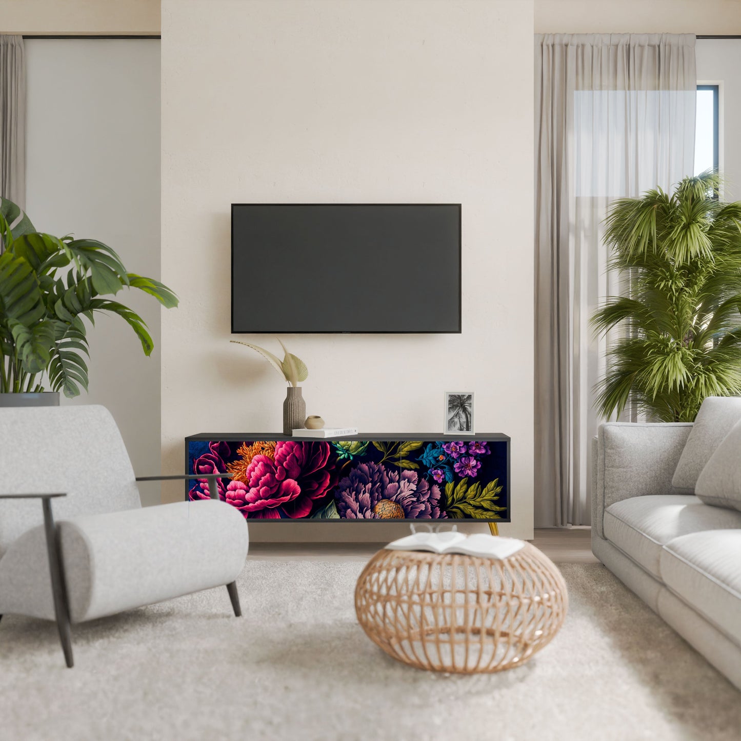 BLOOMING ELEGANCE Mobile TV a 3 Ante in Finitura Nera