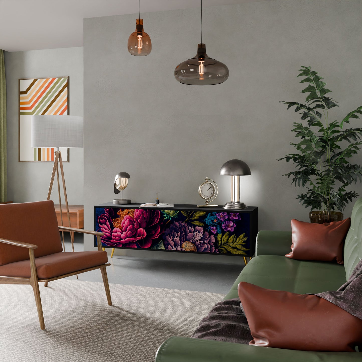 BLOOMING ELEGANCE Mobile TV a 3 Ante in Finitura Nera