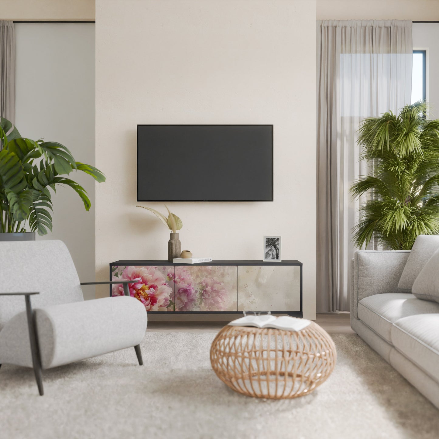 PEONY WHISPER Mobile TV a 3 Ante in Finitura Nera