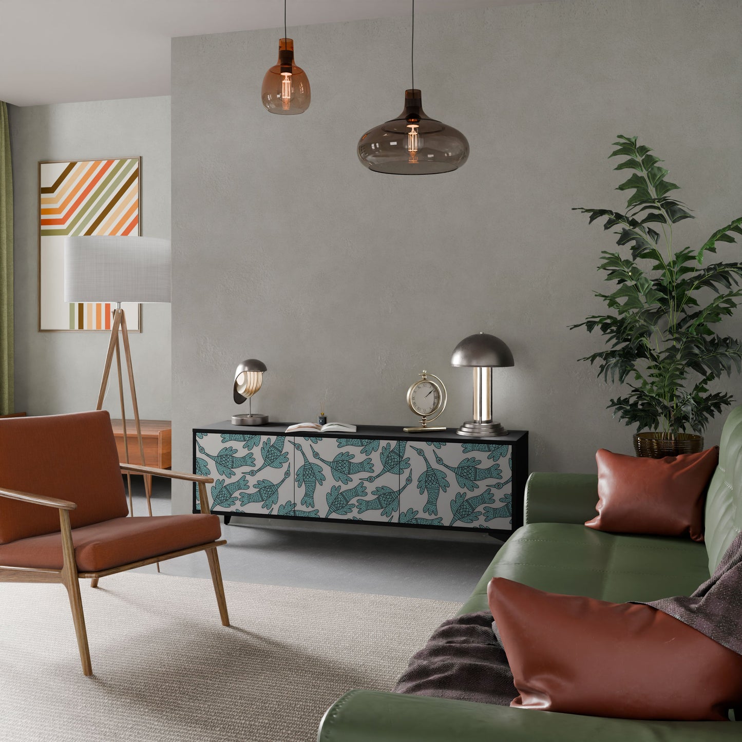 WATERSPOUT SONGIBIRD 3-Door TV Stand in Black Finish