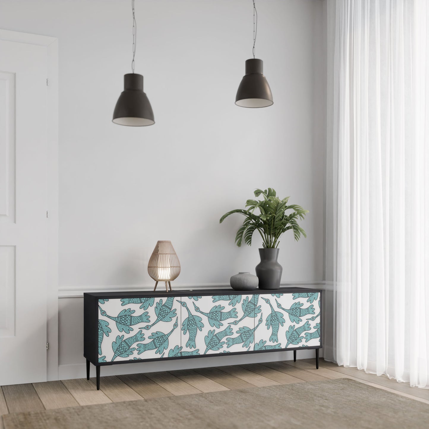 WATERSPOUT SONGIBIRD 3-Door TV Stand in Black Finish