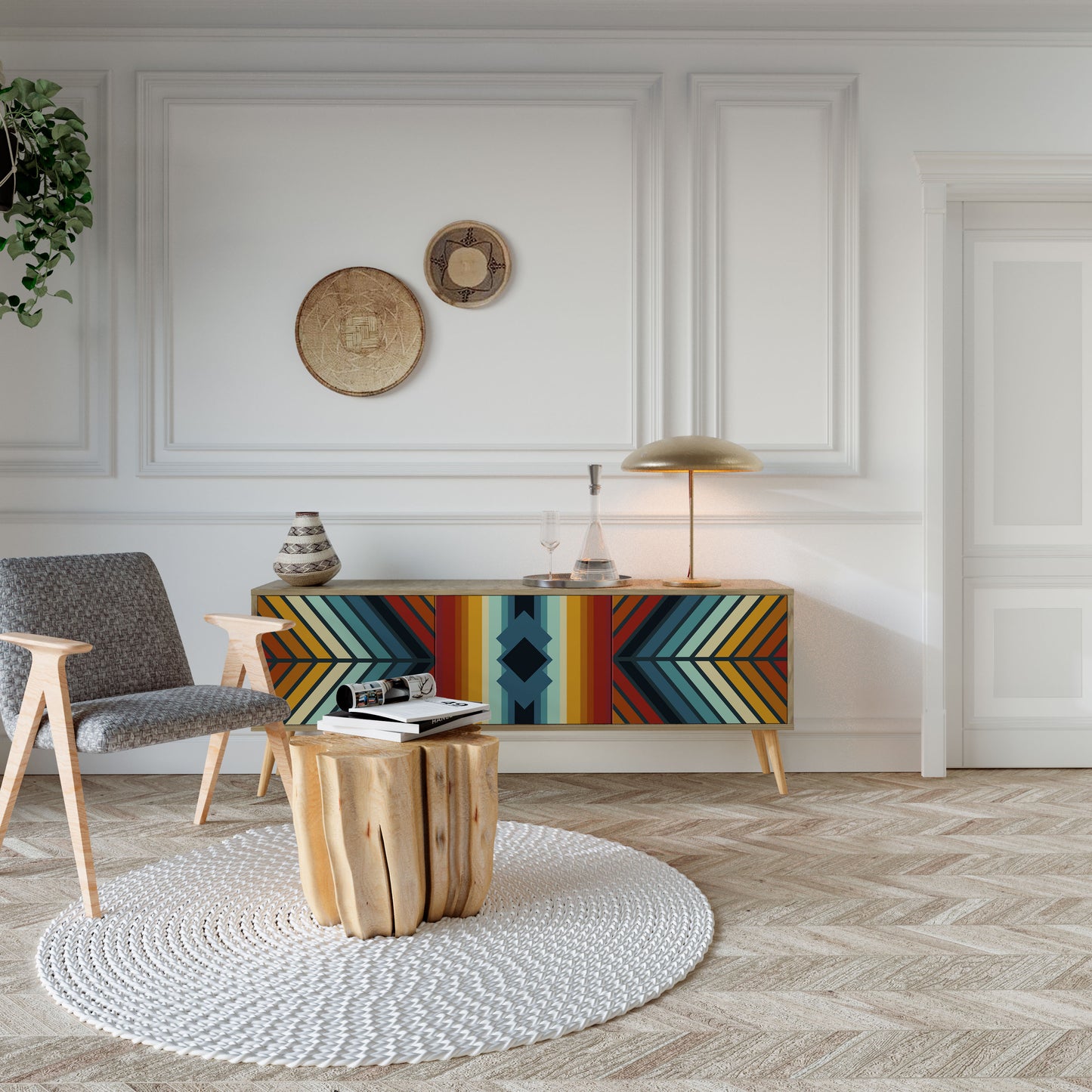 INDIGENOUS ZIGZAG Mobile TV a 3 Ante in Effetto Rovere