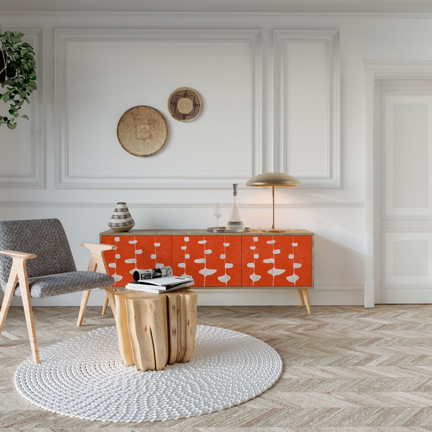 COURAGE MOLD 3-Door TV Stand in Oak Effect