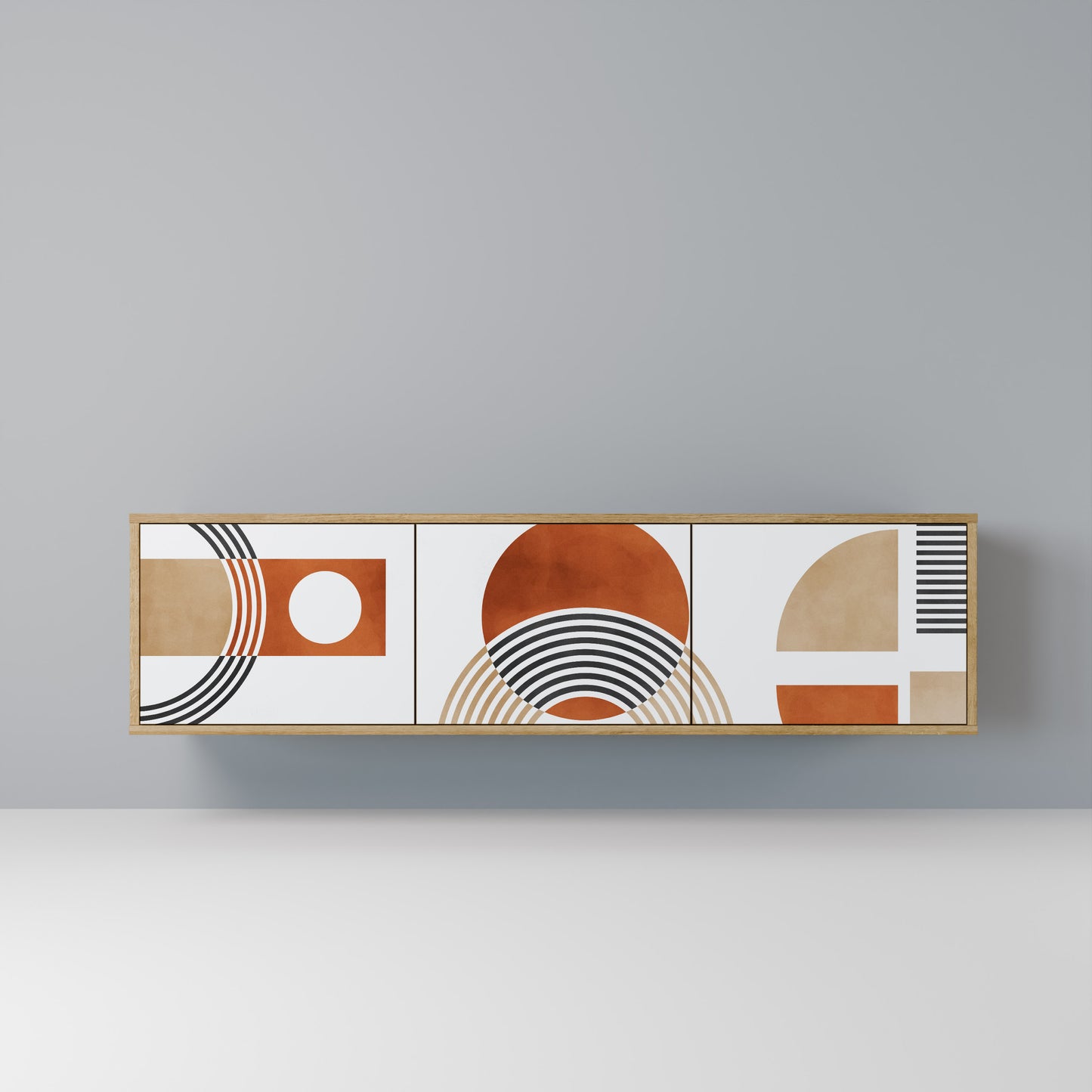 CIRCLE RHYTM 3-Door TV Stand in Oak Effect