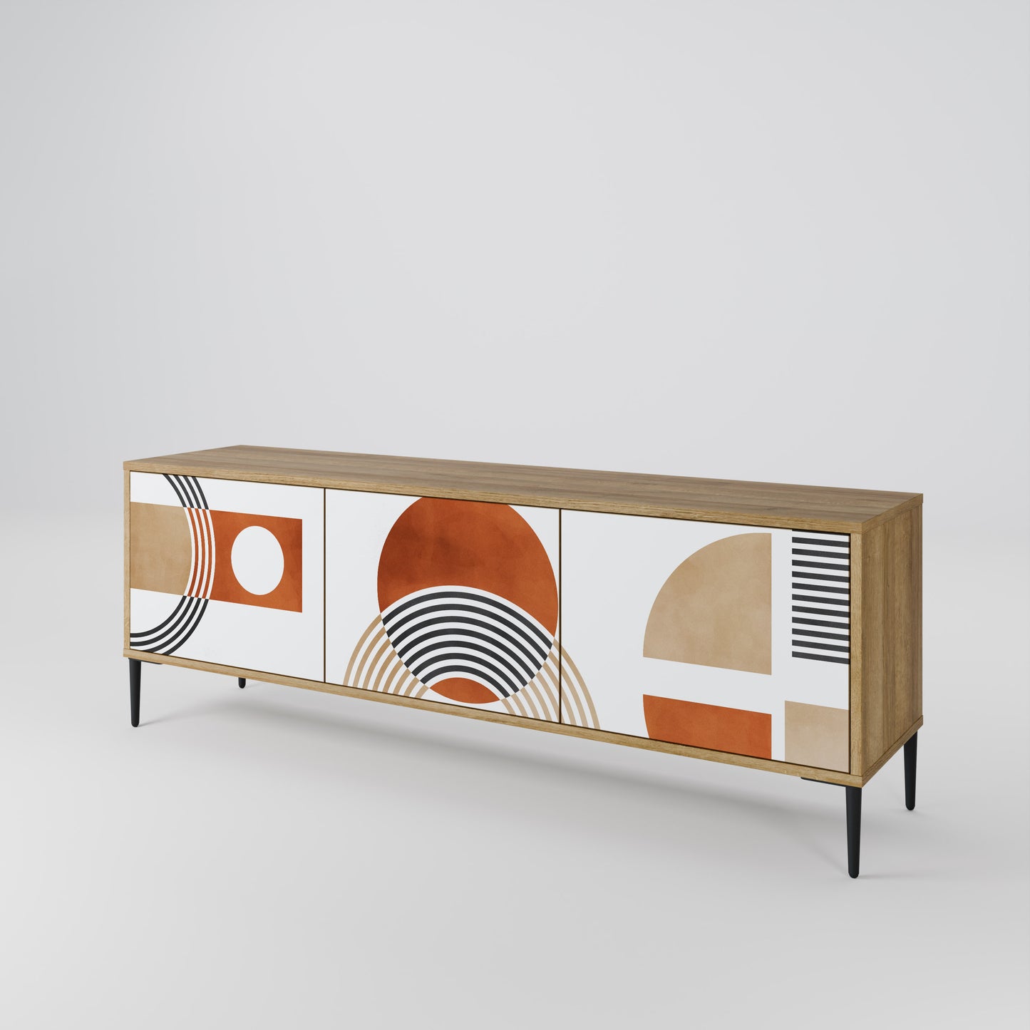 CIRCLE RHYTM 3-Door TV Stand in Oak Effect