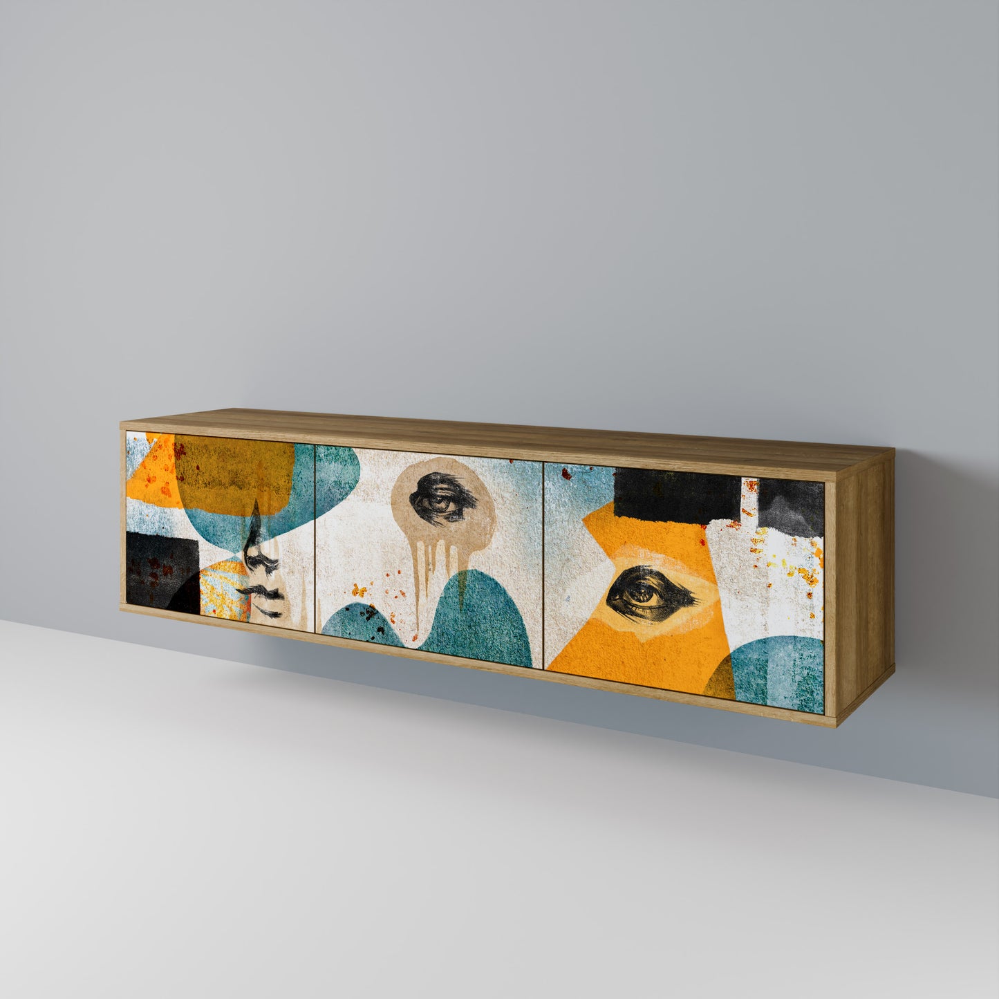 ABSTRACT FACES 3-Door TV Stand in Oak Effect