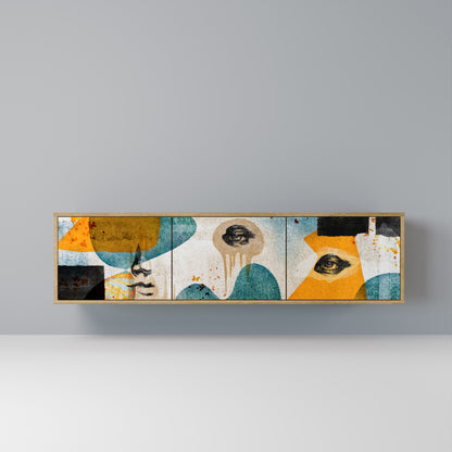 ABSTRACT FACES 3-Door TV Stand in Oak Effect