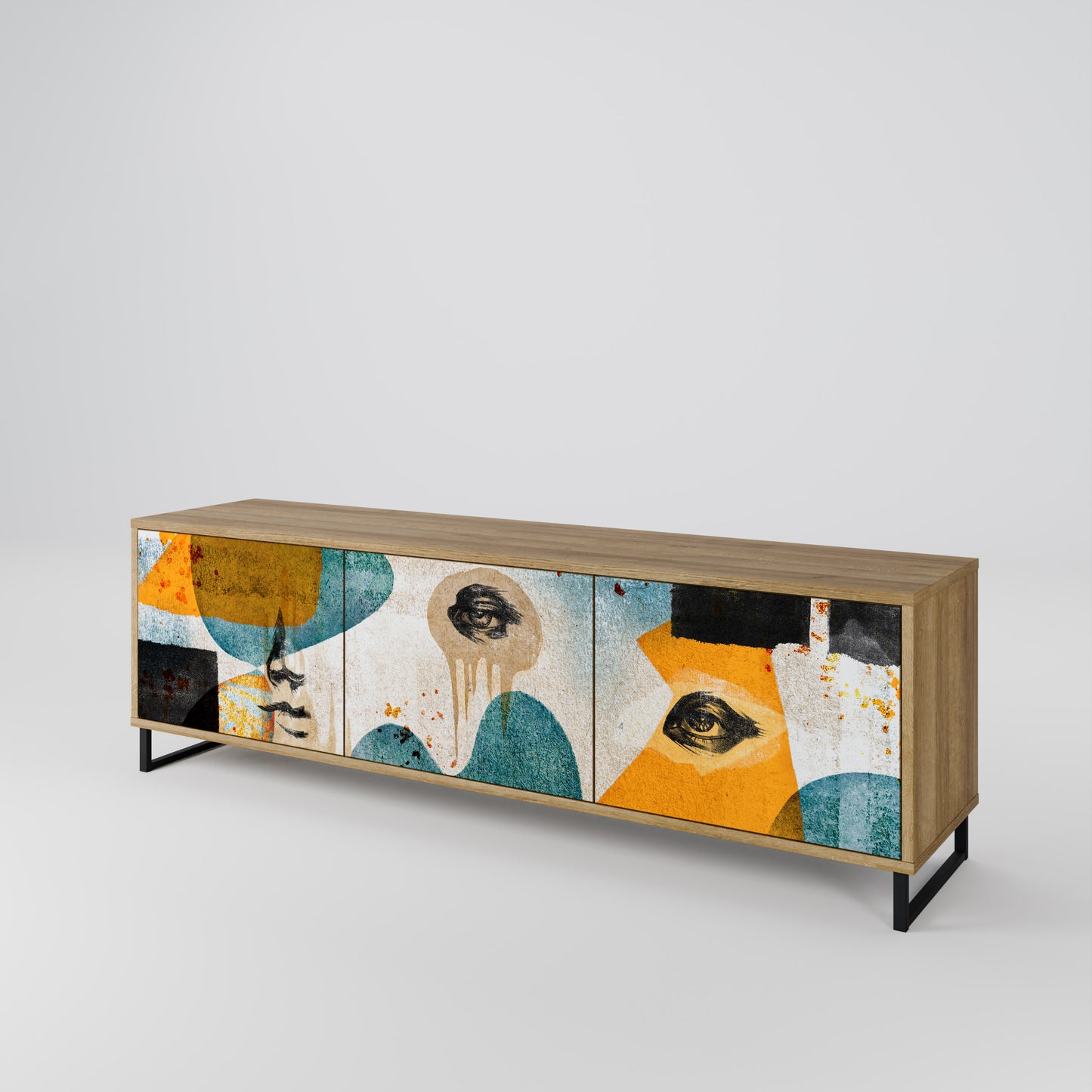 ABSTRACT FACES 3-Door TV Stand in Oak Effect