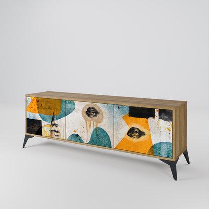 ABSTRACT FACES 3-Door TV Stand in Oak Effect