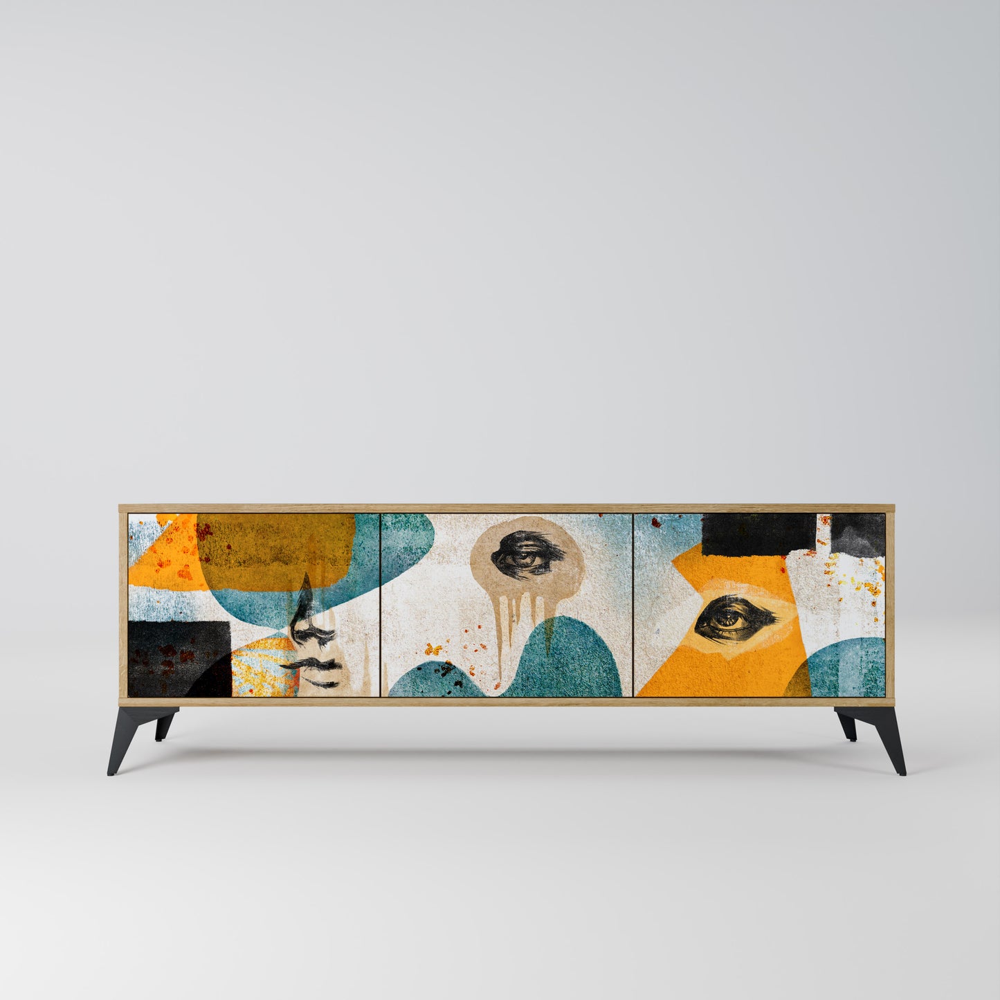 ABSTRACT FACES 3-Door TV Stand in Oak Effect