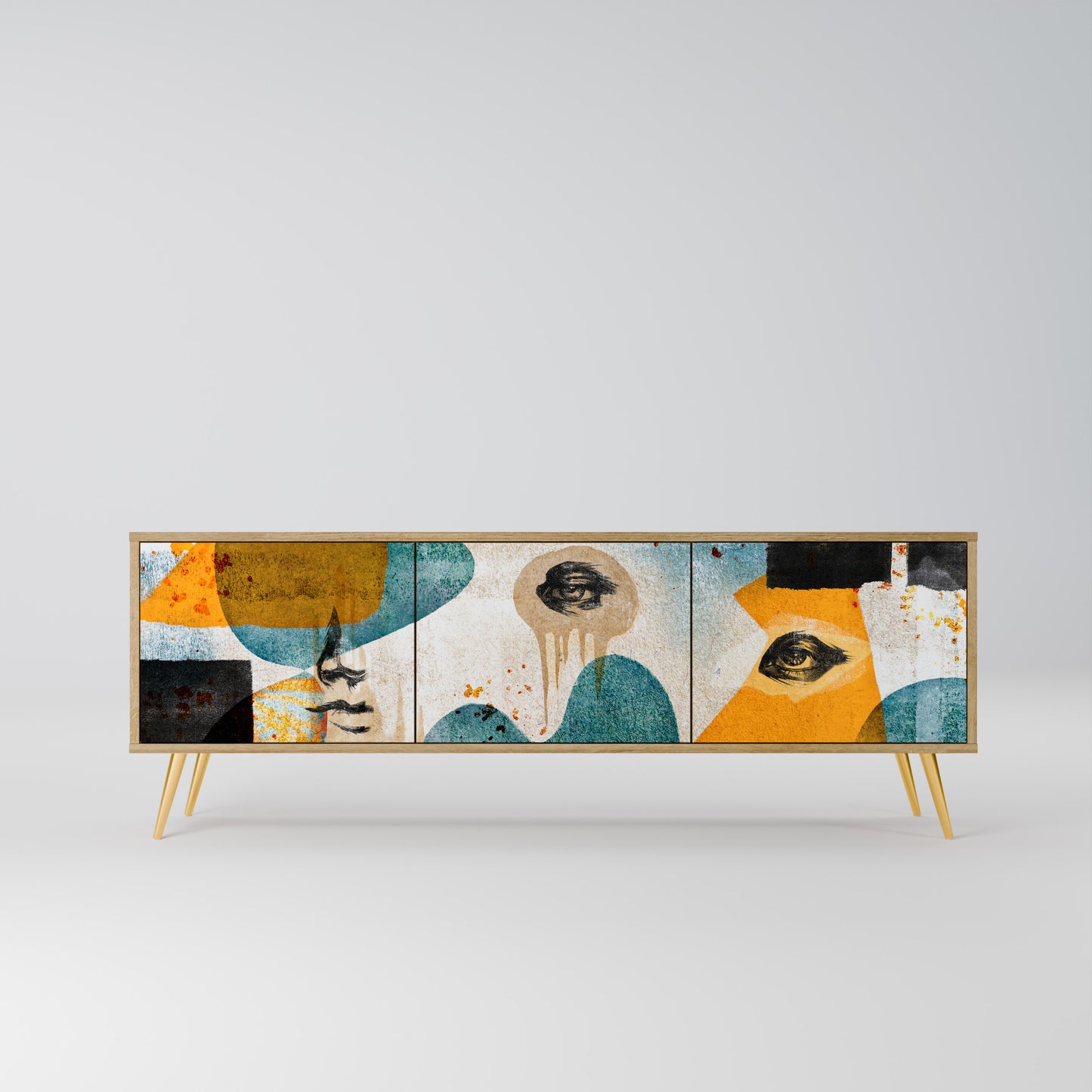 ABSTRACT FACES 3-Door TV Stand in Oak Effect