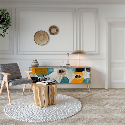 ABSTRACT FACES 3-Door TV Stand in Oak Effect