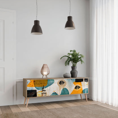 ABSTRACT FACES 3-Door TV Stand in Oak Effect