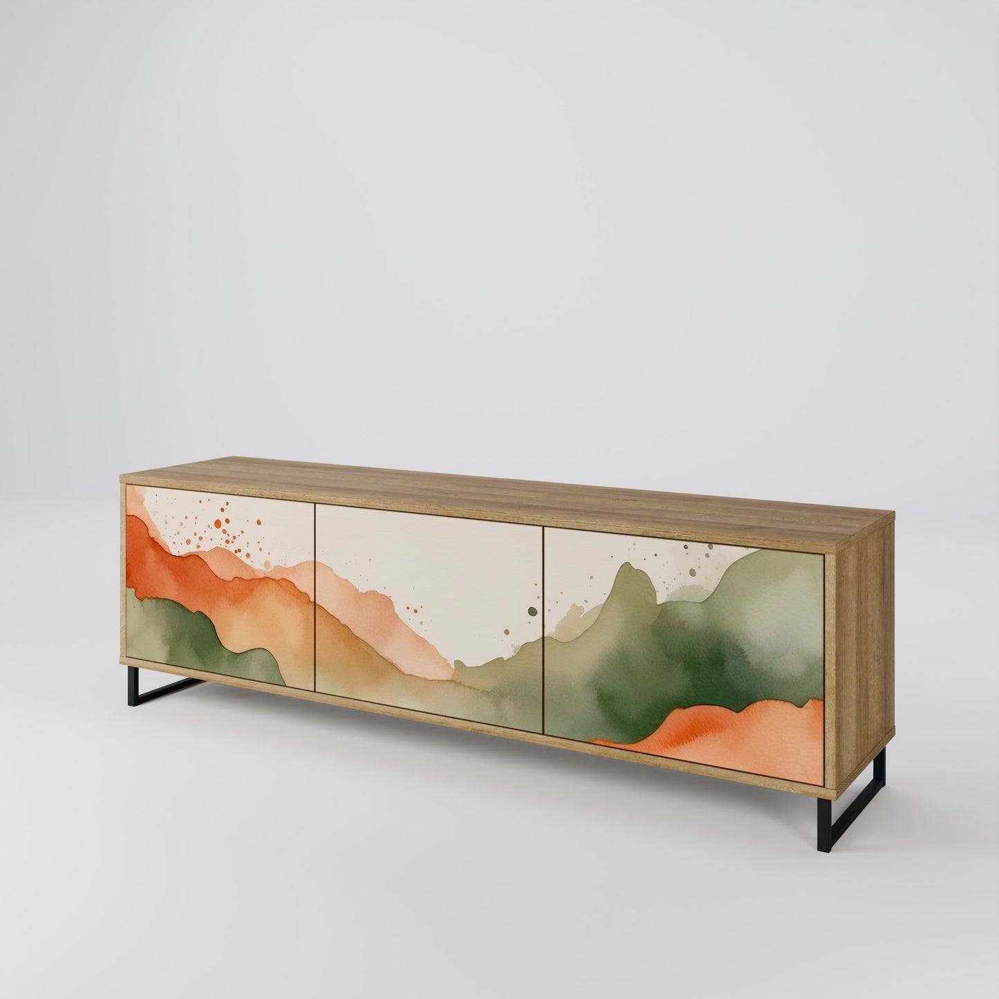 WATERCOLOUR PEAKS 3-Door TV Stand in Oak Effect